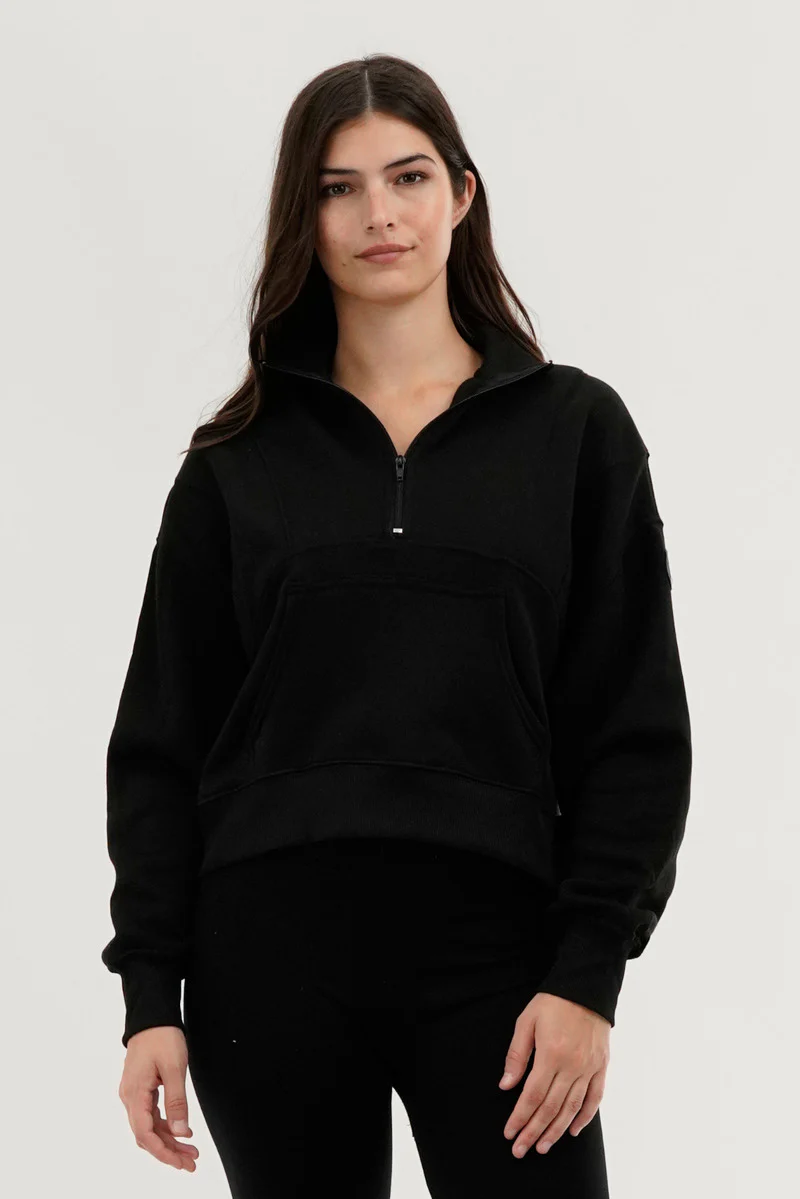 Half Zip Cropped Sweatshirt - Black