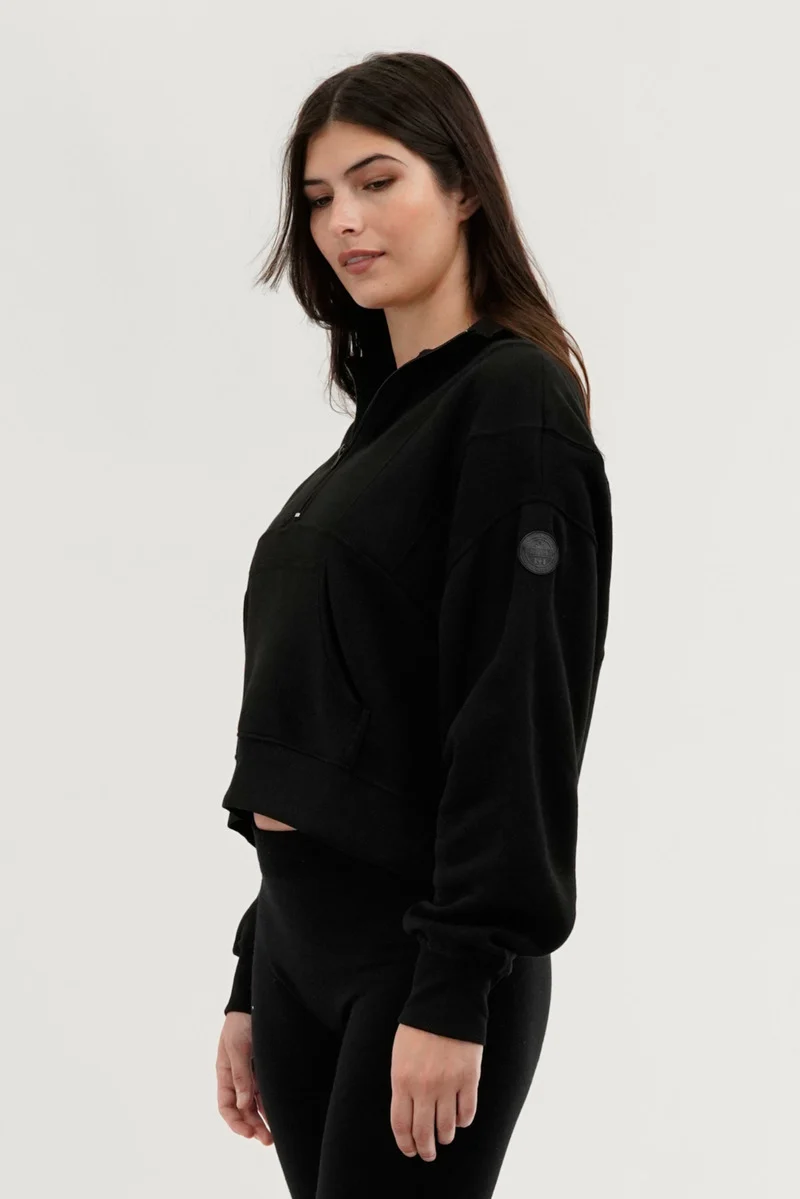 Half Zip Cropped Sweatshirt - Black - Image 2