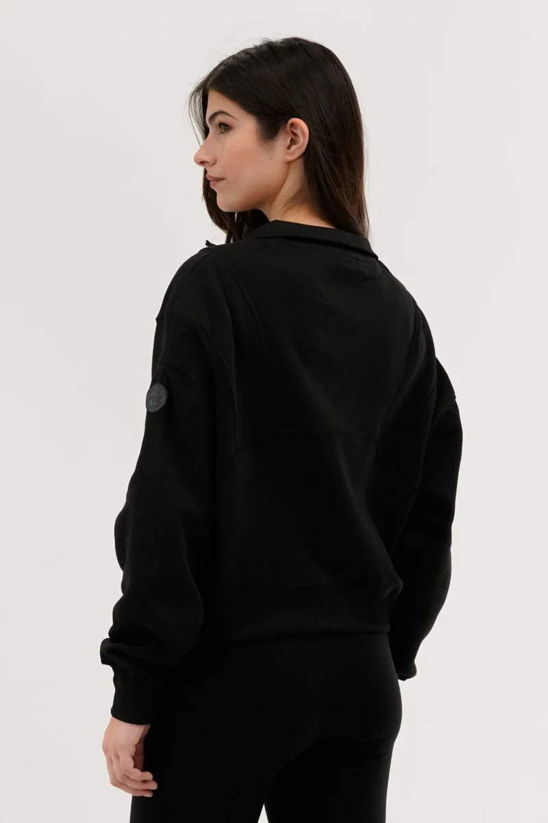 Half Zip Cropped Sweatshirt - Black - Image 3