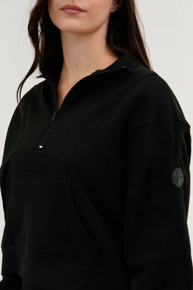 Half Zip Cropped Sweatshirt - Black - Image 4
