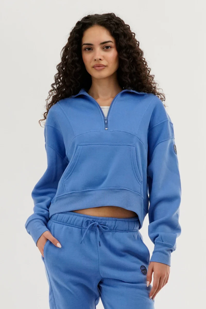 Half Zip Cropped Sweatshirt - Blue