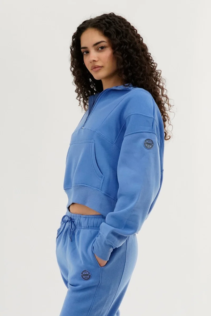 Half Zip Cropped Sweatshirt - Blue - Image 2