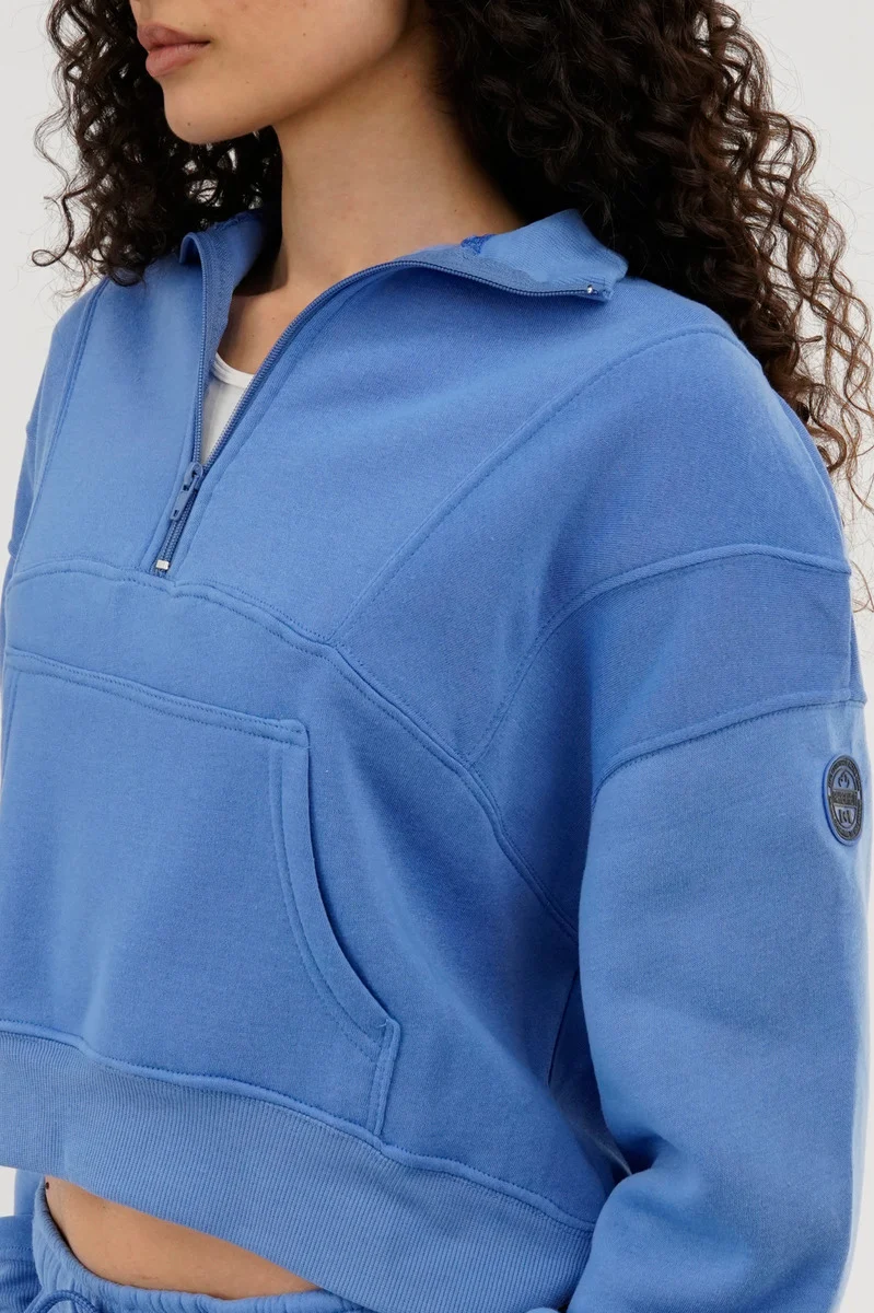 Half Zip Cropped Sweatshirt - Blue - Image 4