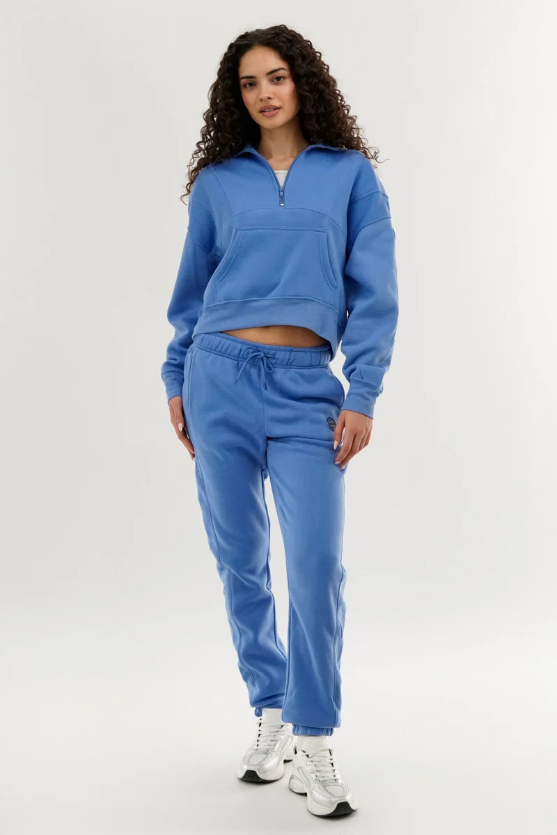 Half Zip Cropped Sweatshirt - Blue - Image 5