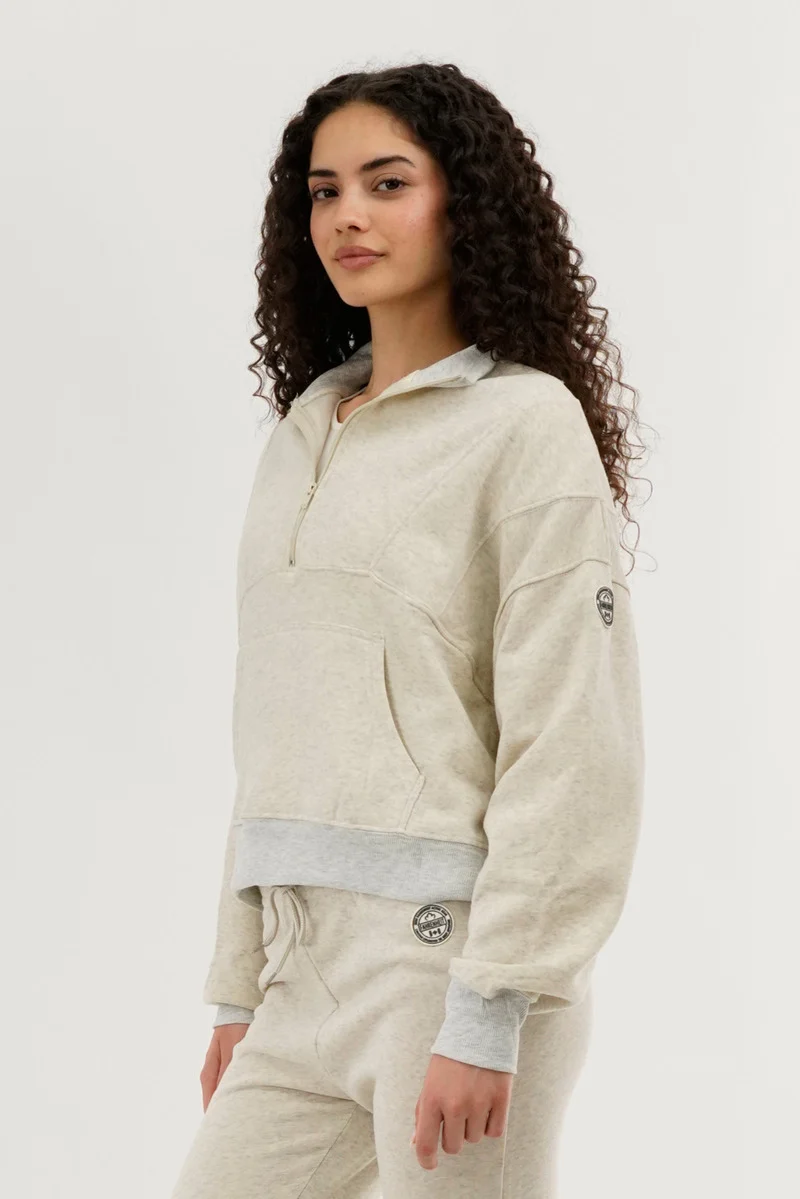 Half Zip Cropped Sweatshirt - Cream - Image 2