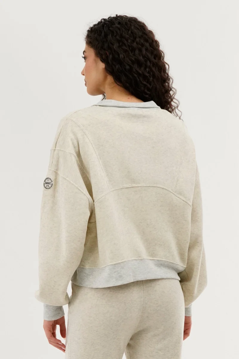 Half Zip Cropped Sweatshirt - Cream - Image 3