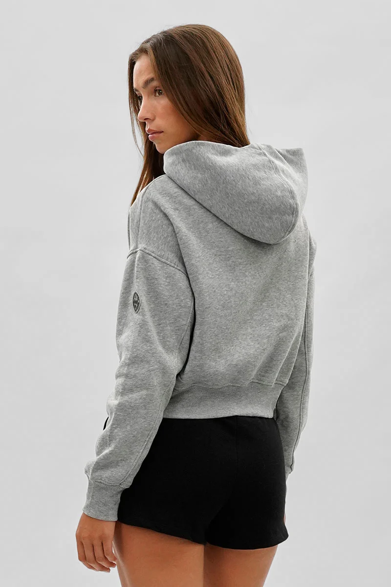 Cropped Drop Shoulder Hoodie - Grey - Image 3