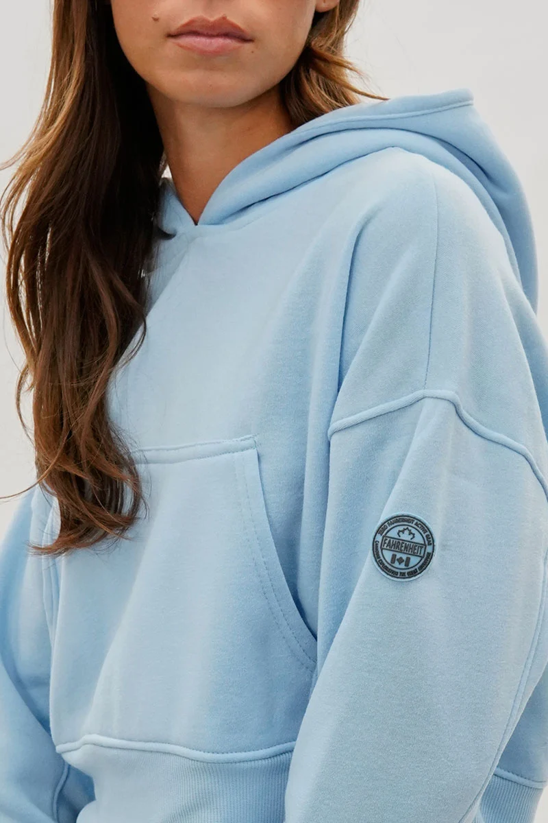 Cropped Drop Shoulder Hoodie - Blue - Image 4