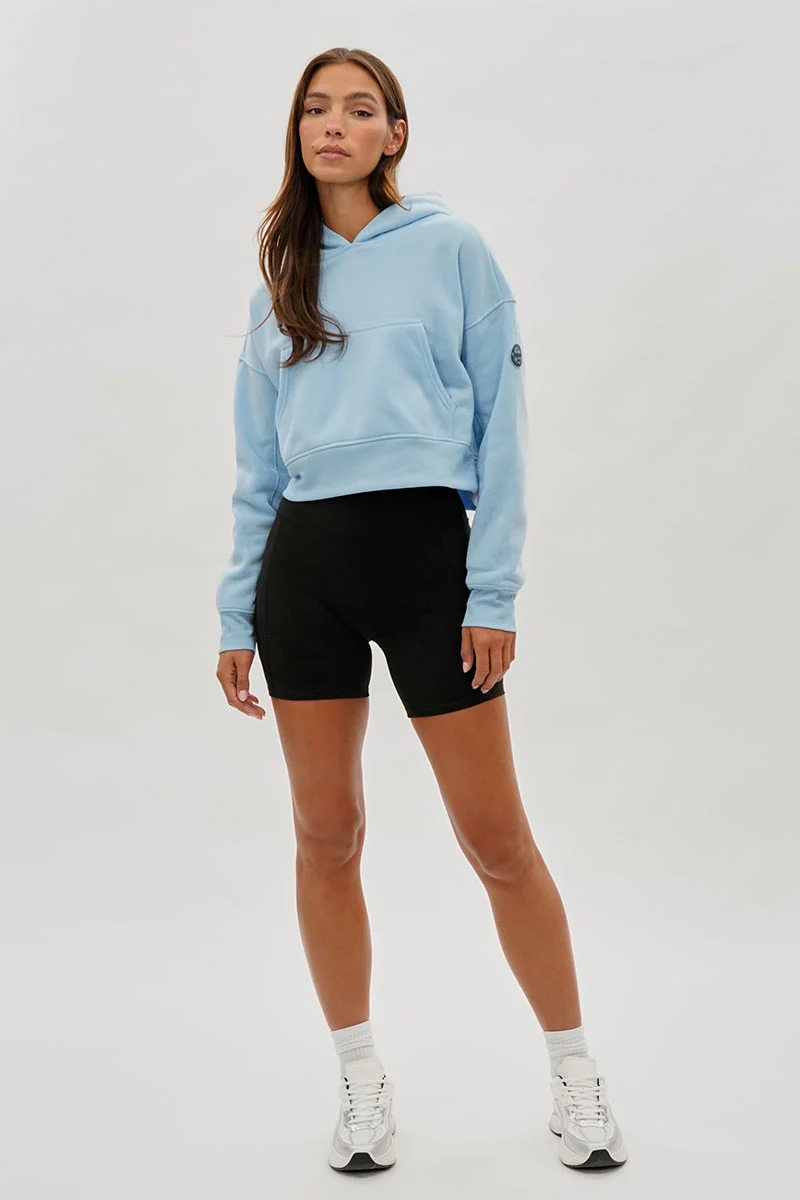 Cropped Drop Shoulder Hoodie - Blue - Image 5