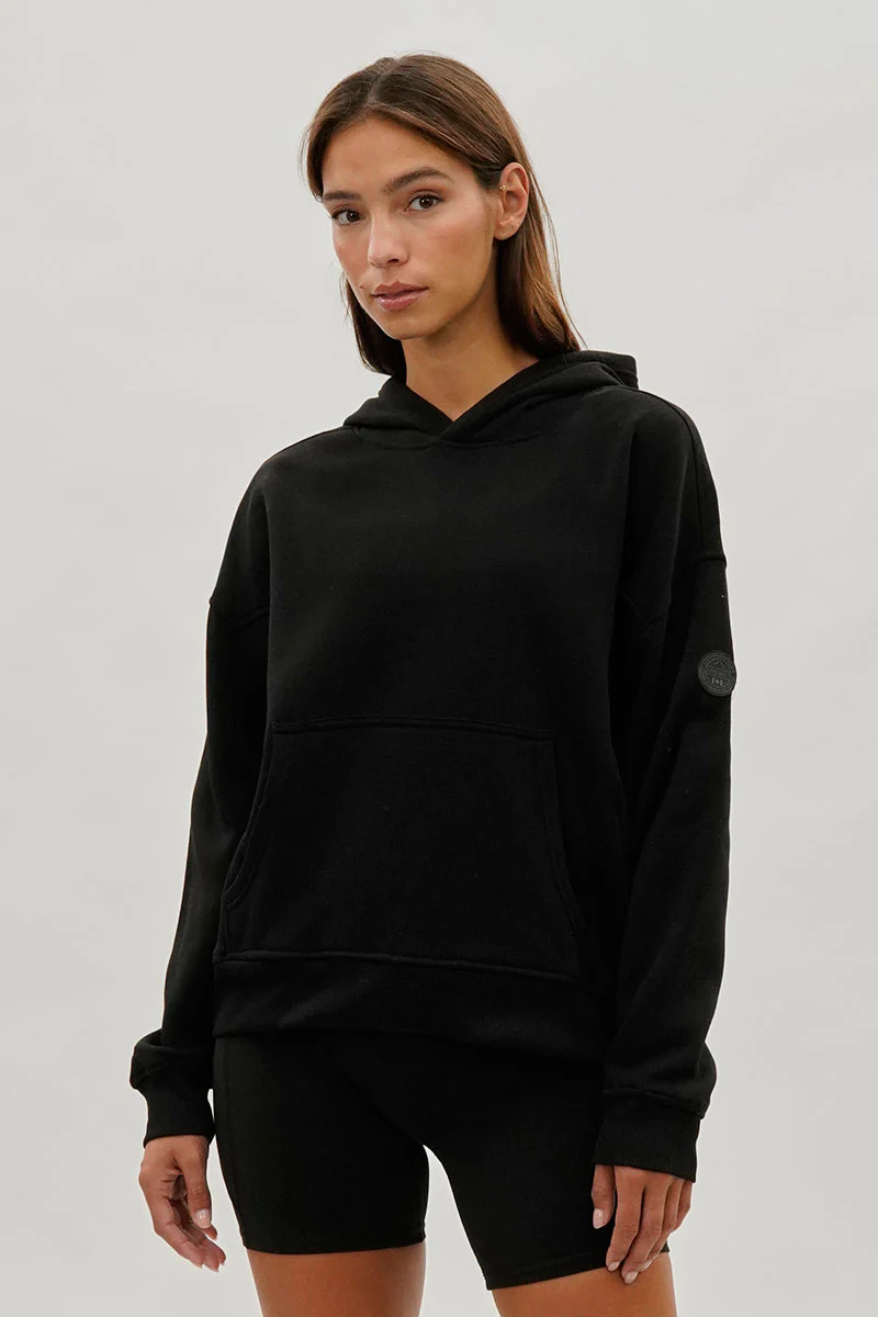 Drop Shoulder Pullover Hoodie - Black
