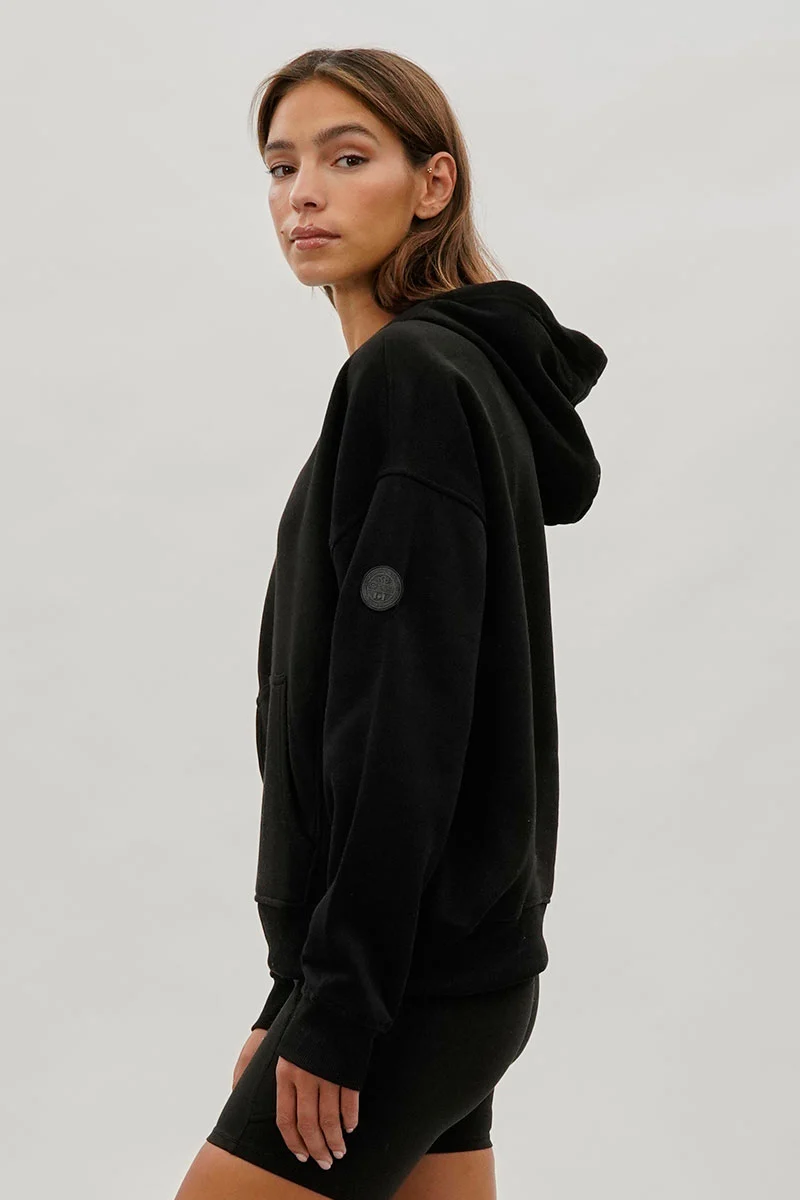 Drop Shoulder Pullover Hoodie - Black - Image 2