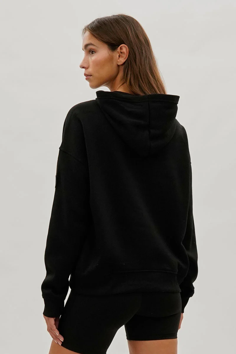 Drop Shoulder Pullover Hoodie - Black - Image 3