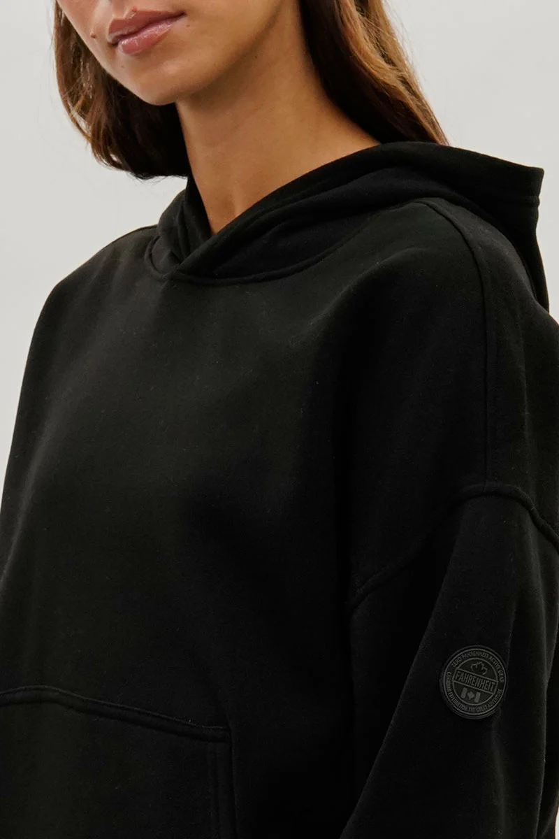 Drop Shoulder Pullover Hoodie - Black - Image 4