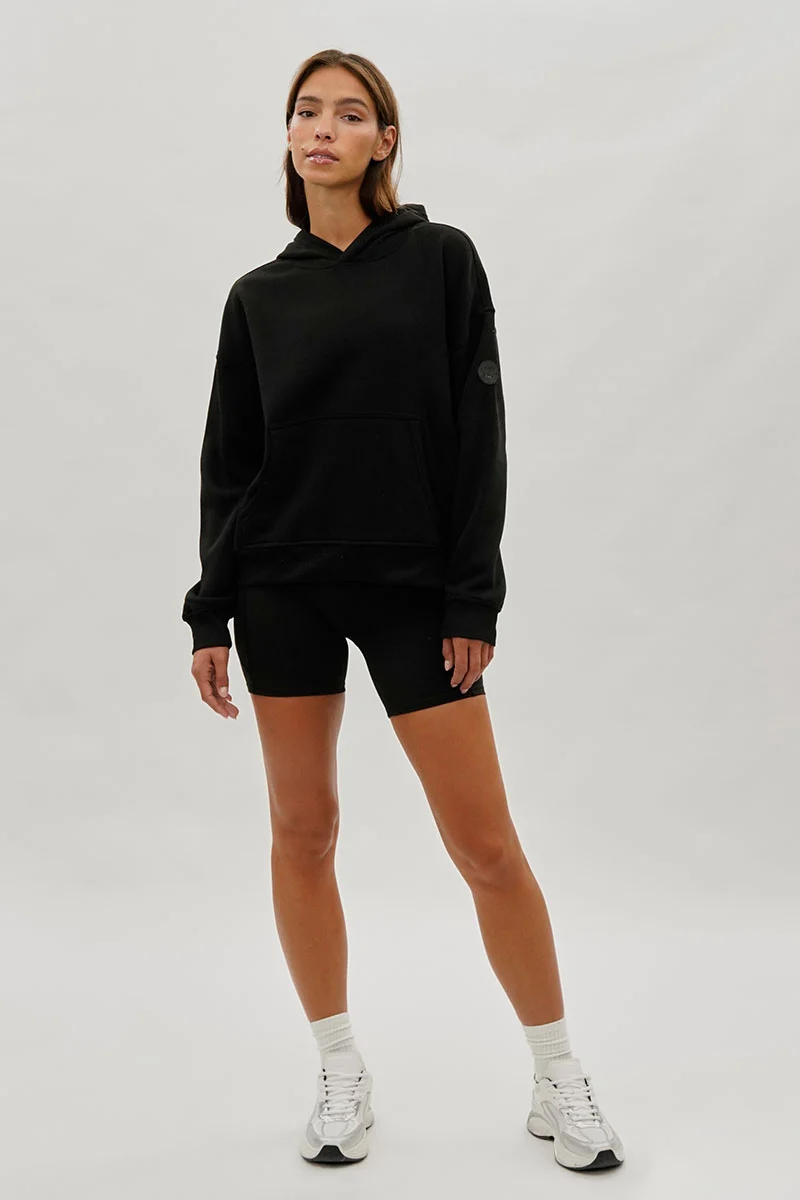 Drop Shoulder Pullover Hoodie - Black - Image 5