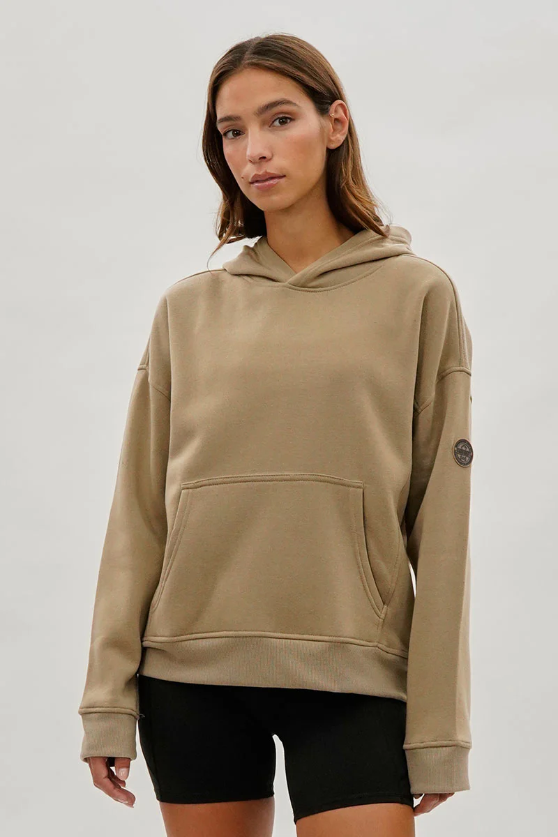 Drop Shoulder Pullover Hoodie - Camel