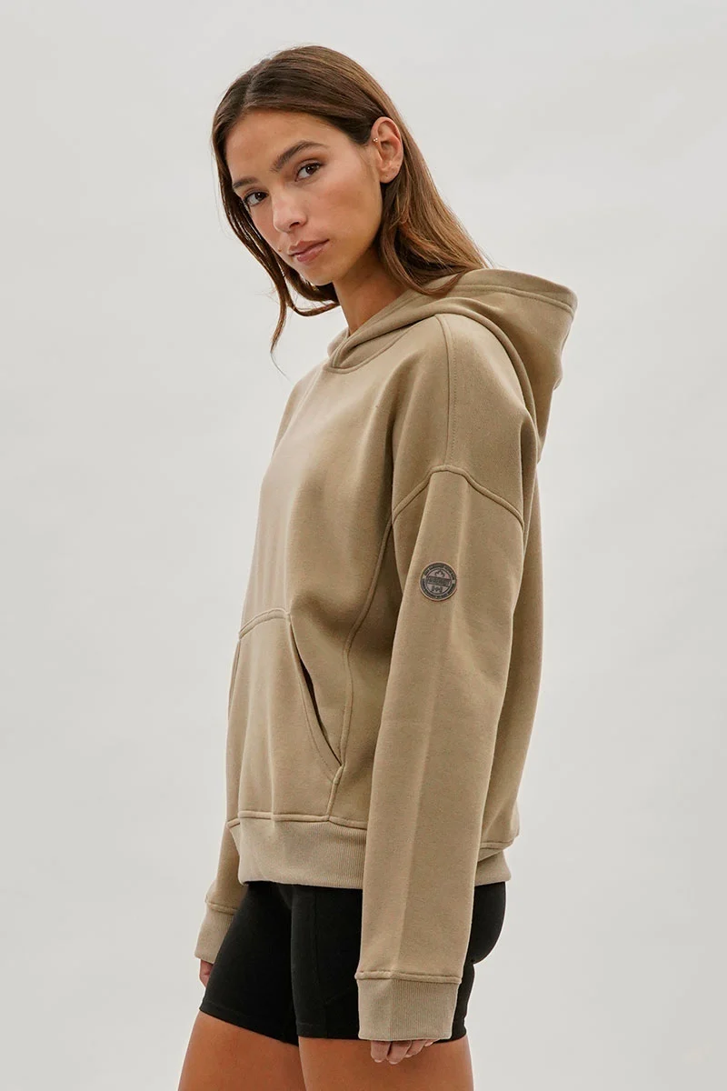 Drop Shoulder Pullover Hoodie - Camel - Image 2