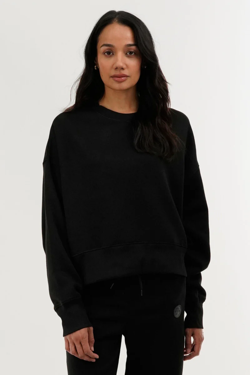Drop Shoulder Crewneck Sweatshirt - Black