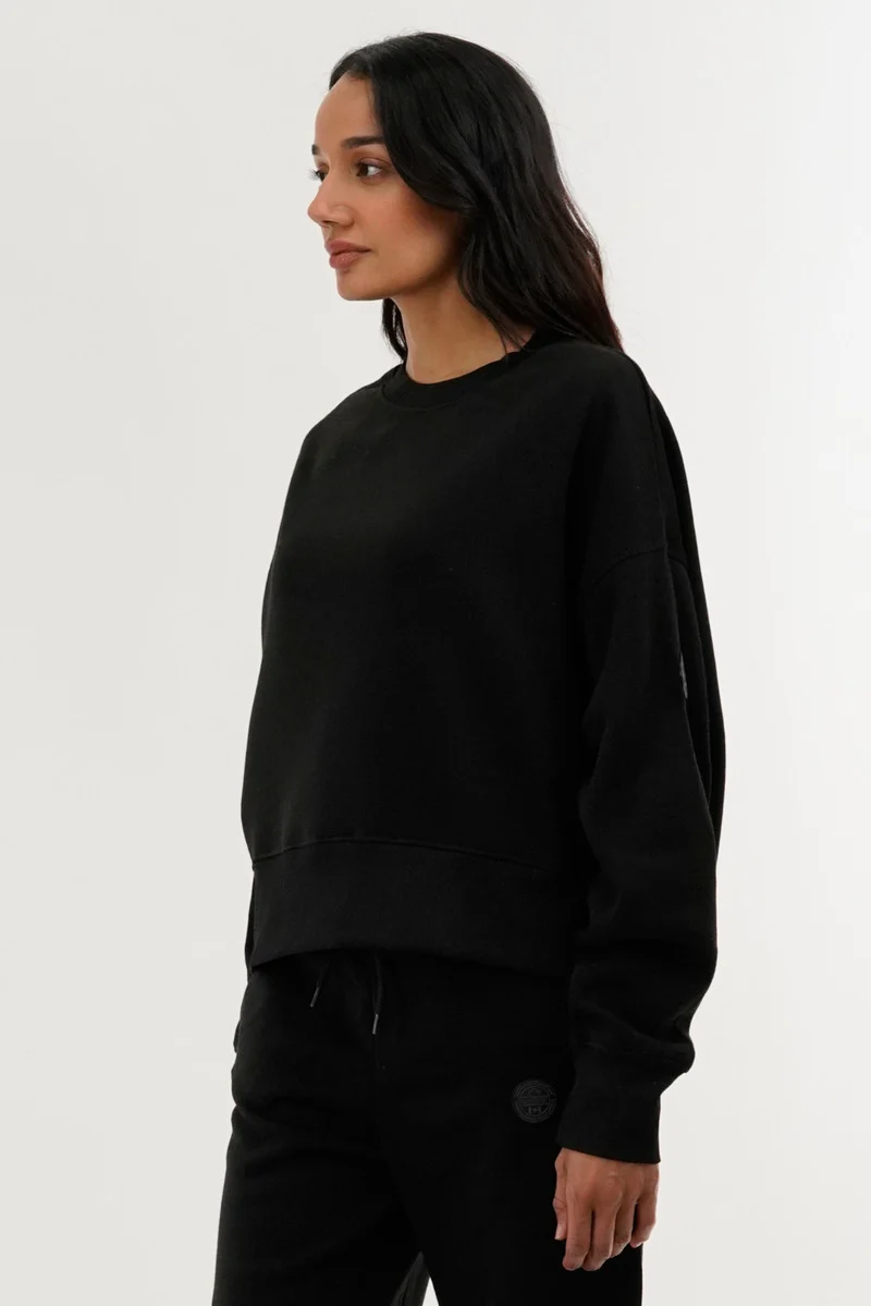 Drop Shoulder Crewneck Sweatshirt - Black - Image 2