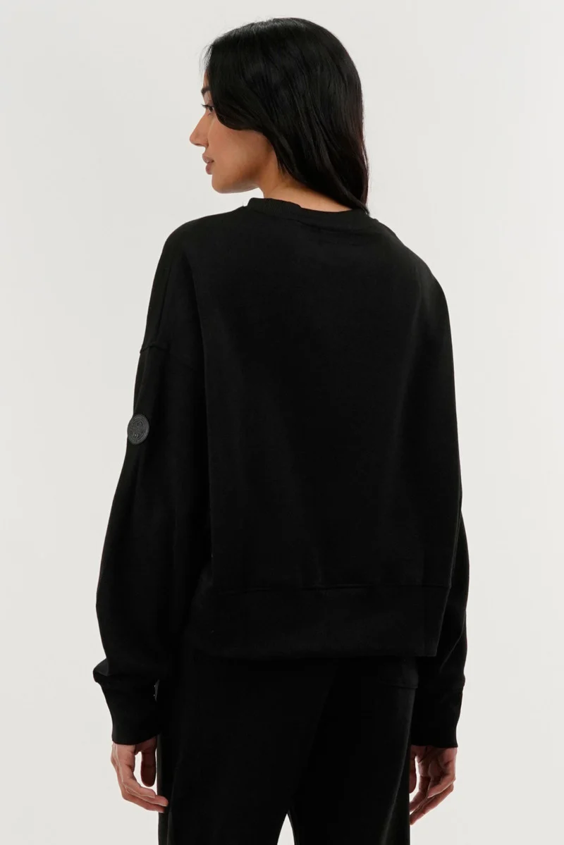 Drop Shoulder Crewneck Sweatshirt - Black - Image 3