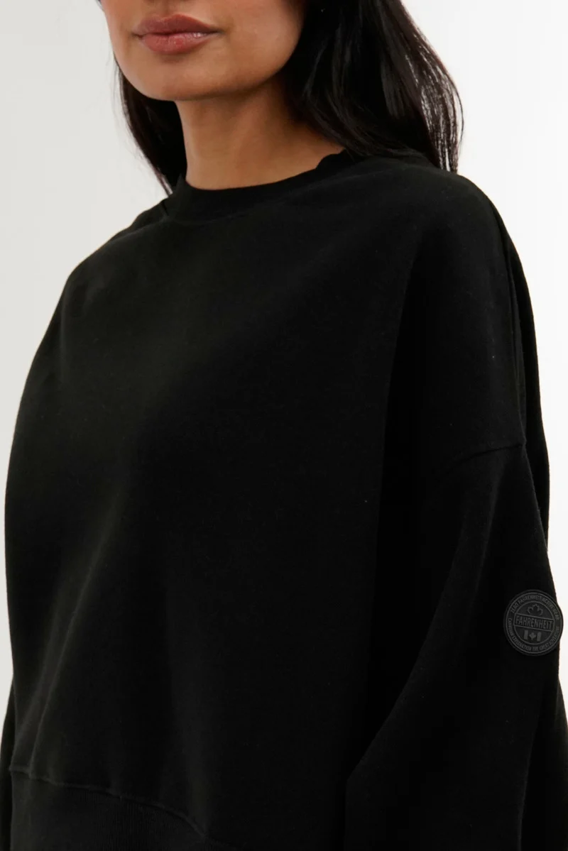 Drop Shoulder Crewneck Sweatshirt - Black - Image 4