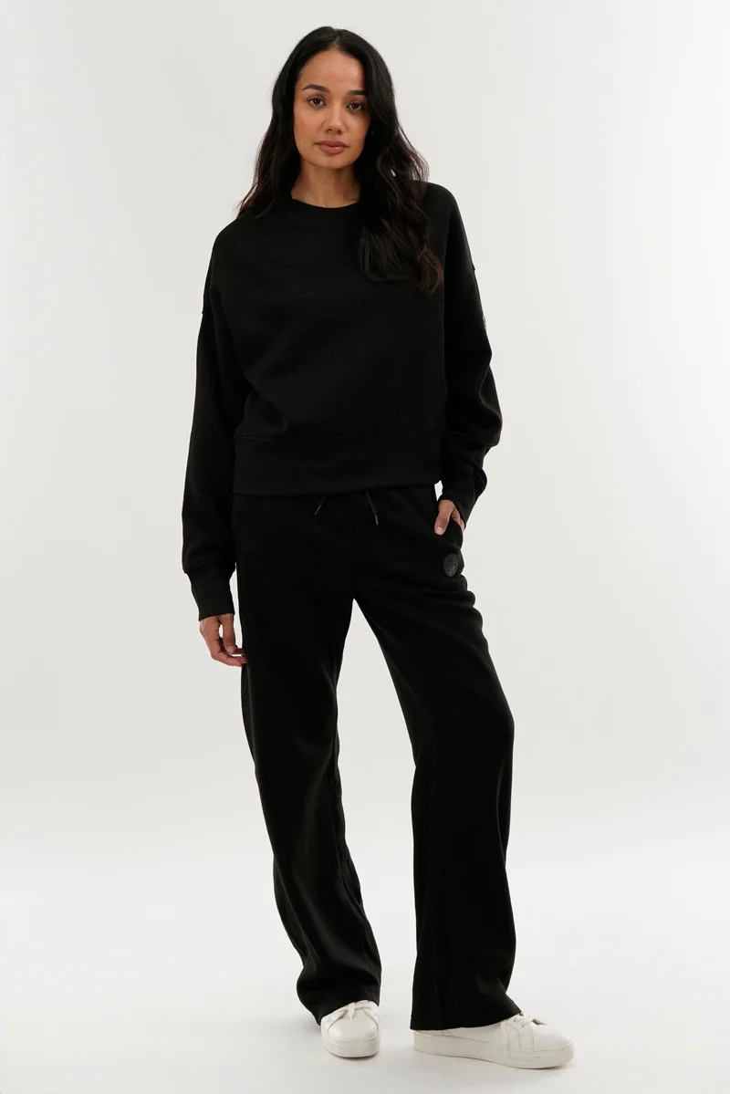 Drop Shoulder Crewneck Sweatshirt - Black - Image 5
