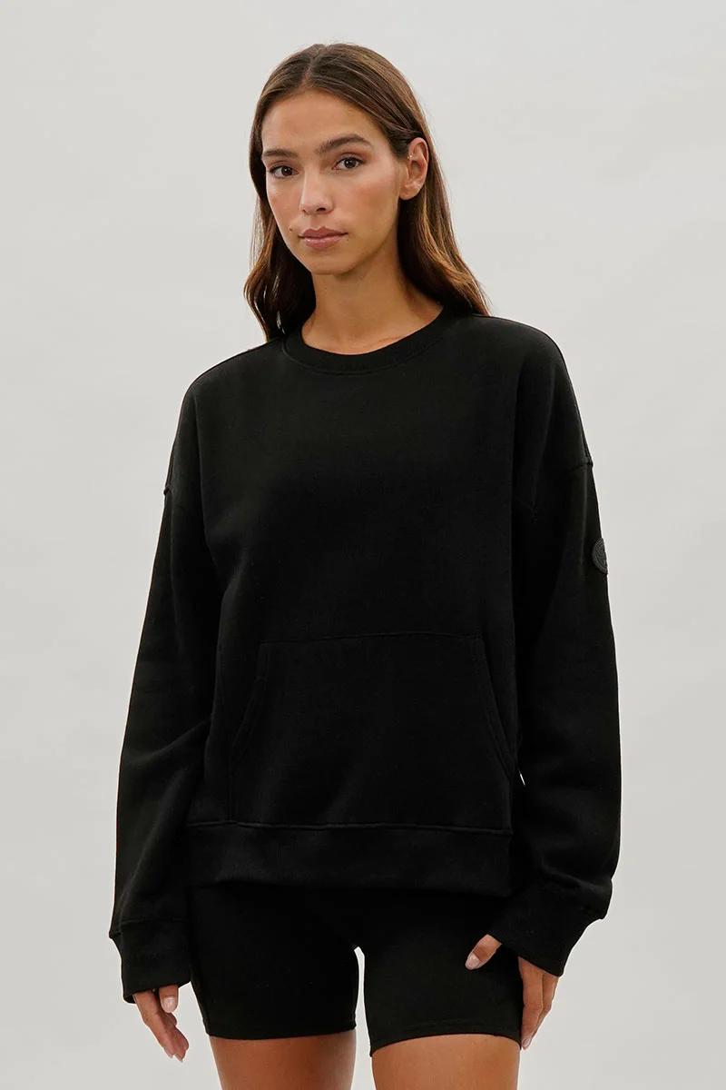 Drop Shoulder Kangaroo Pocket Sweatshirt - Black