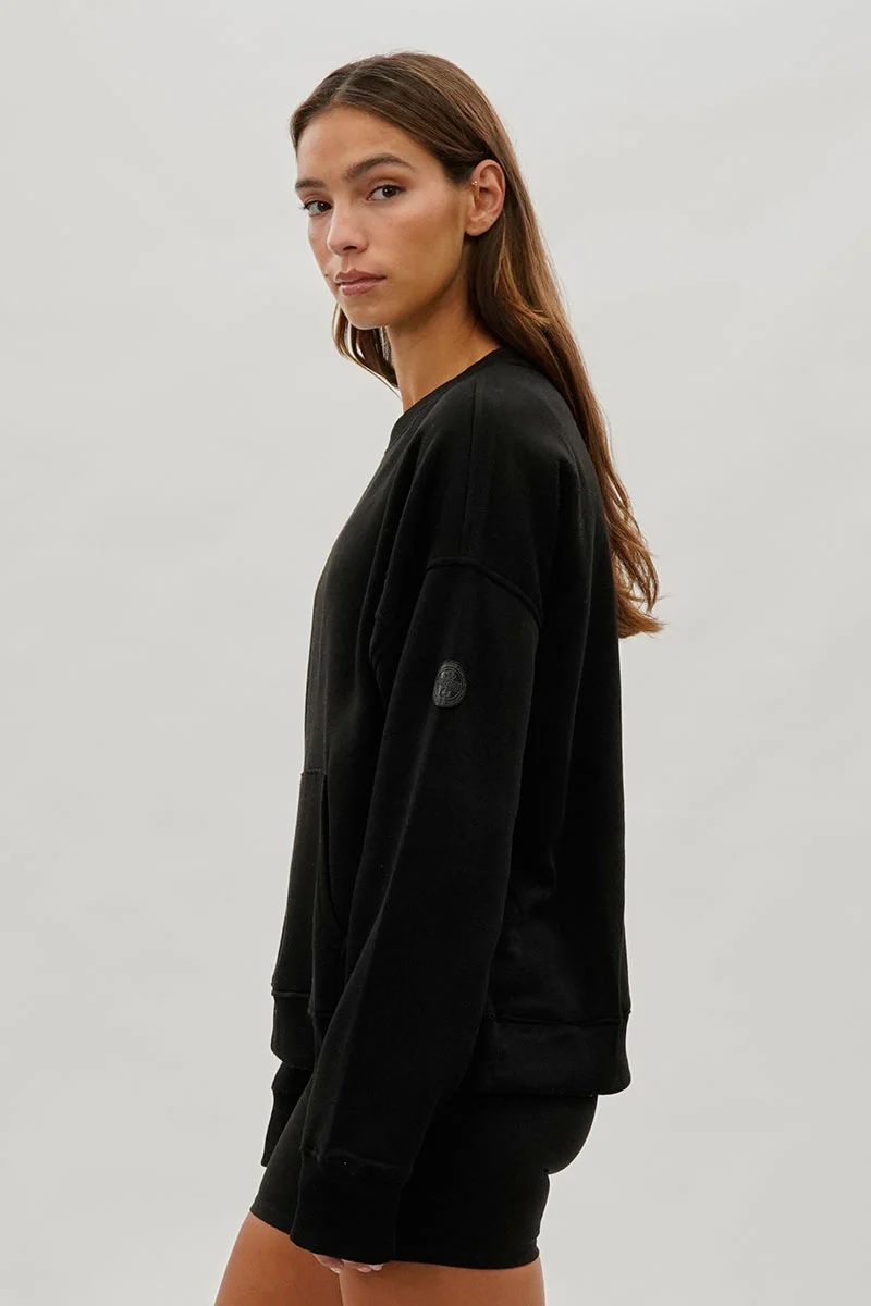 Drop Shoulder Kangaroo Pocket Sweatshirt - Black - Image 2