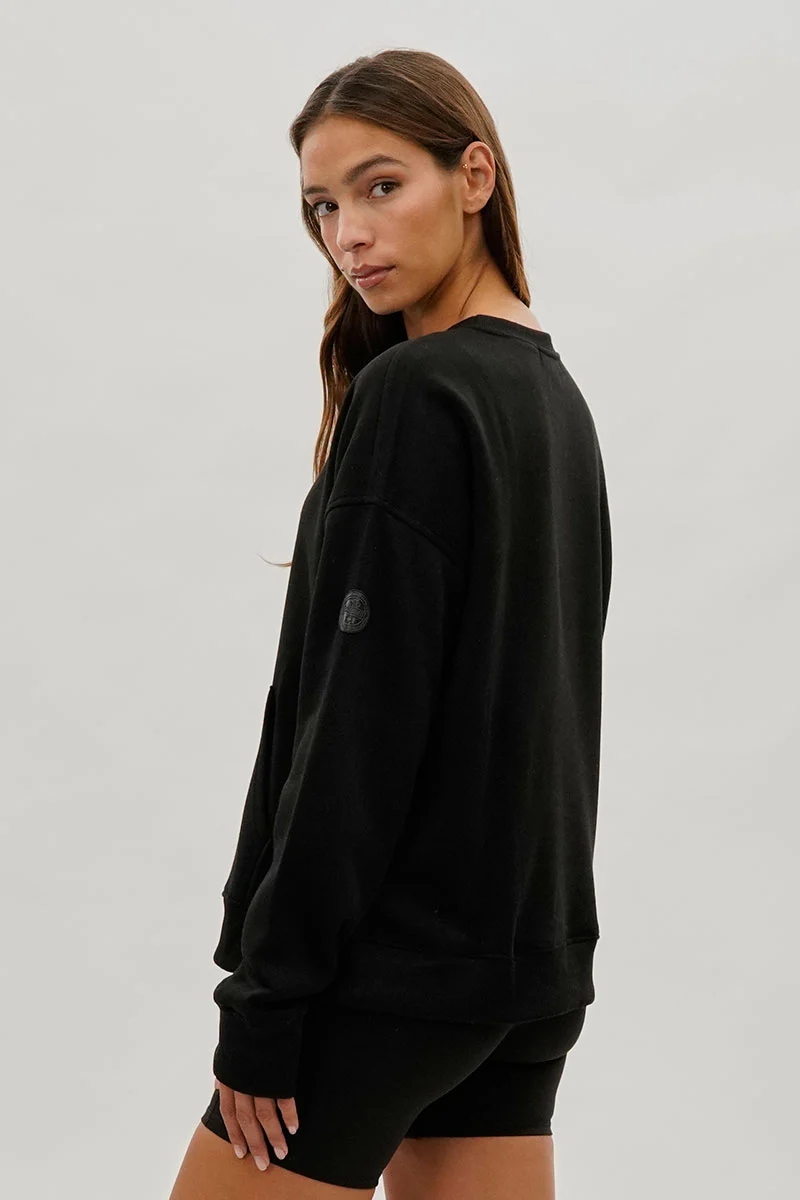 Drop Shoulder Kangaroo Pocket Sweatshirt - Black - Image 3