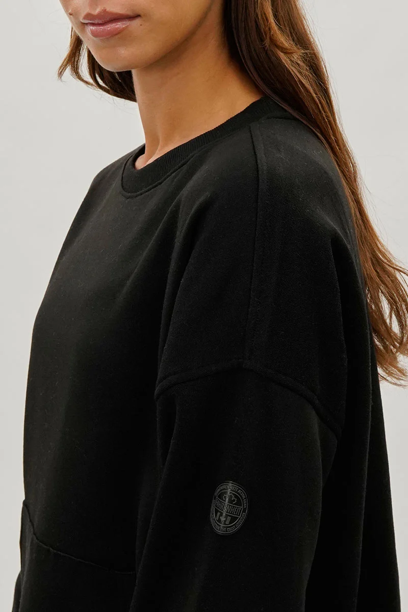 Drop Shoulder Kangaroo Pocket Sweatshirt - Black - Image 4