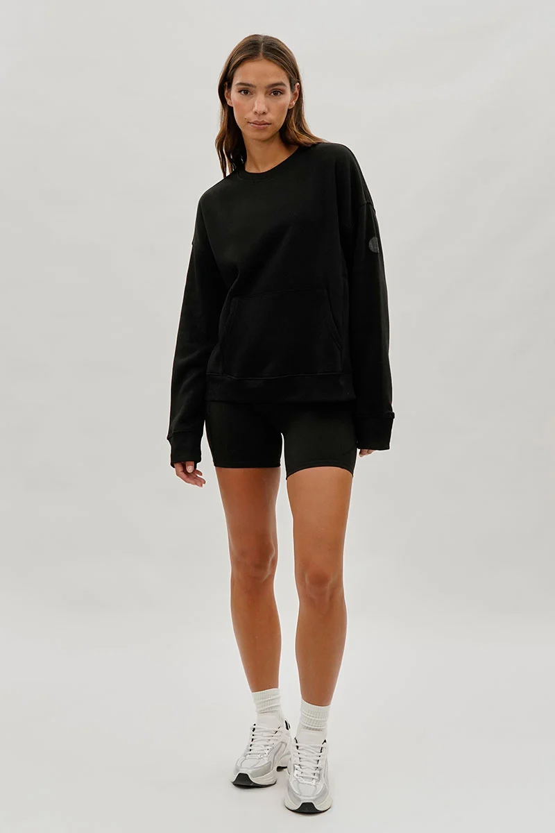 Drop Shoulder Kangaroo Pocket Sweatshirt - Black - Image 5