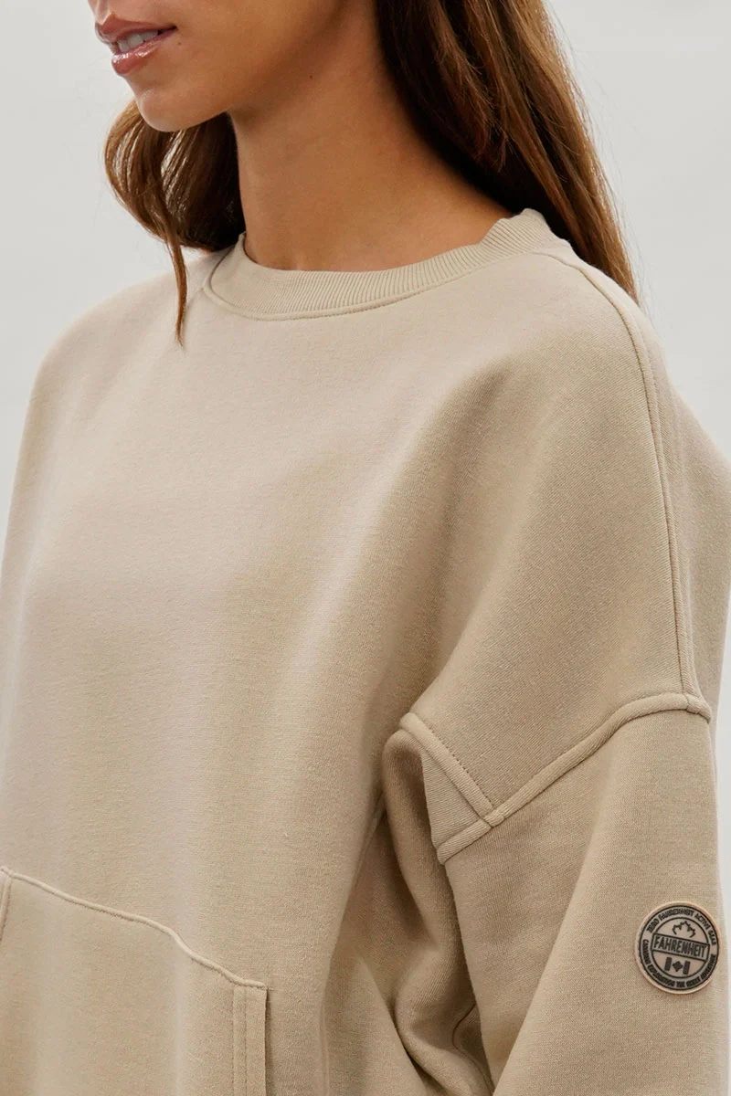 Drop Shoulder Kangaroo Pocket Sweatshirt - Beige - Image 4
