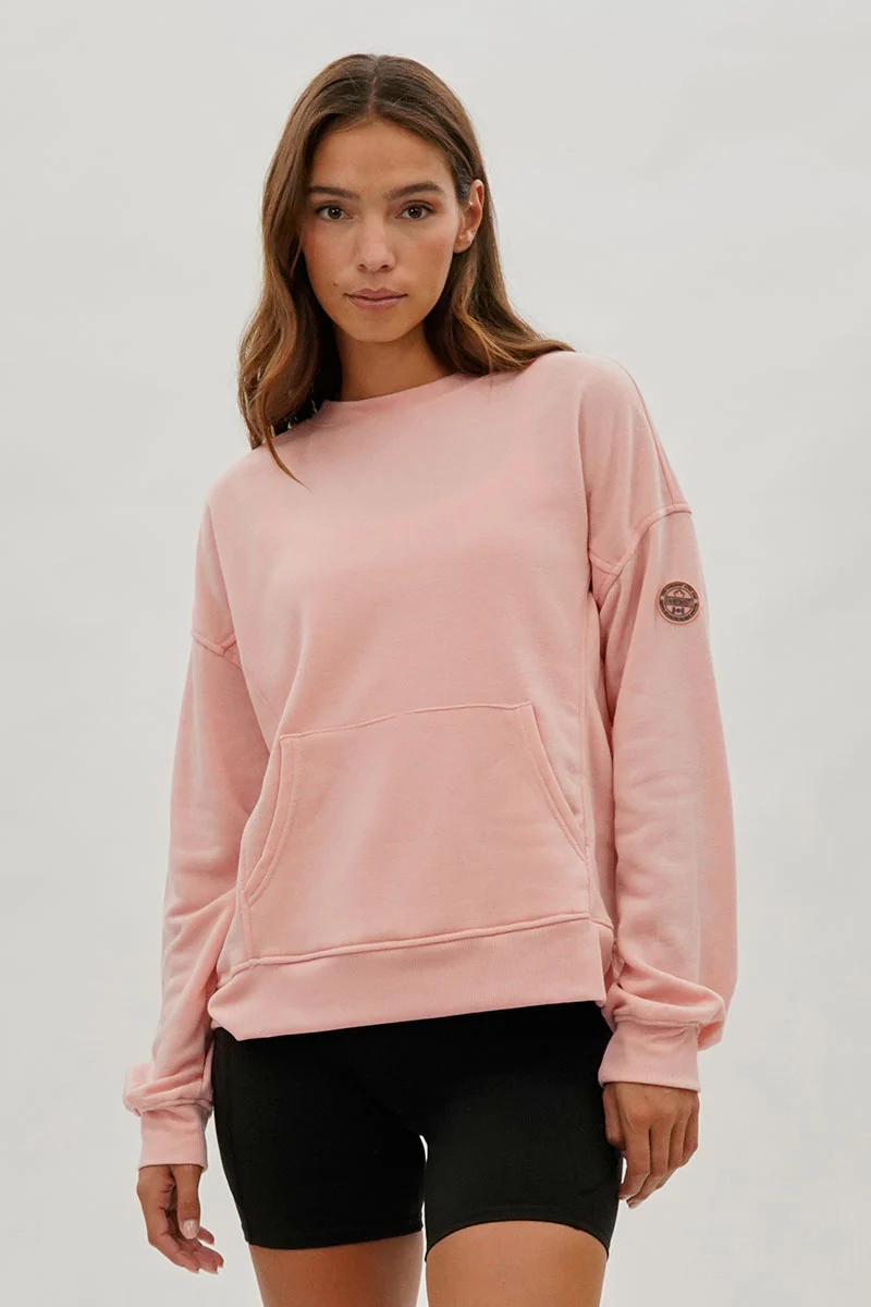 Drop Shoulder Kangaroo Pocket Sweatshirt - Pink