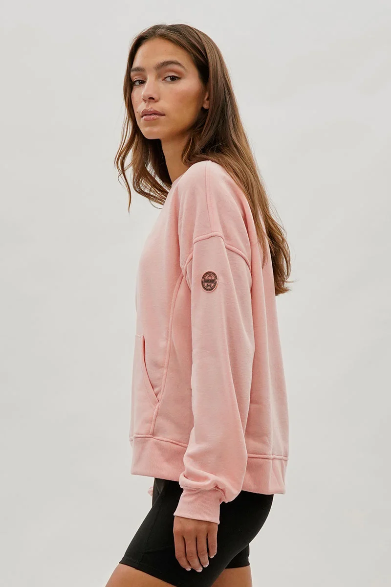 Drop Shoulder Kangaroo Pocket Sweatshirt - Pink - Image 2
