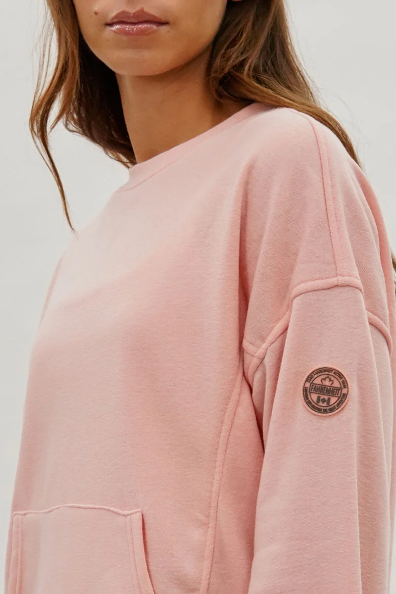 Drop Shoulder Kangaroo Pocket Sweatshirt - Pink - Image 4