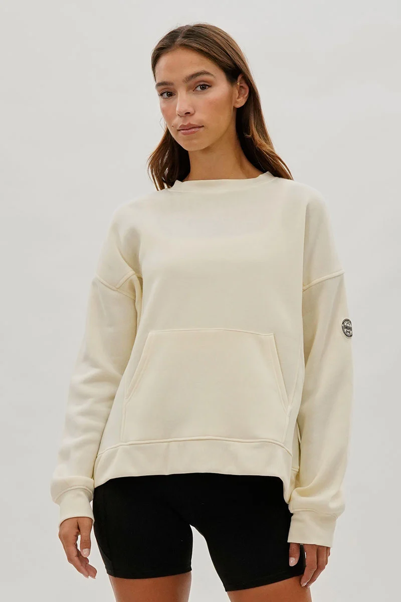 Drop Shoulder Kangaroo Pocket Sweatshirt - Cream