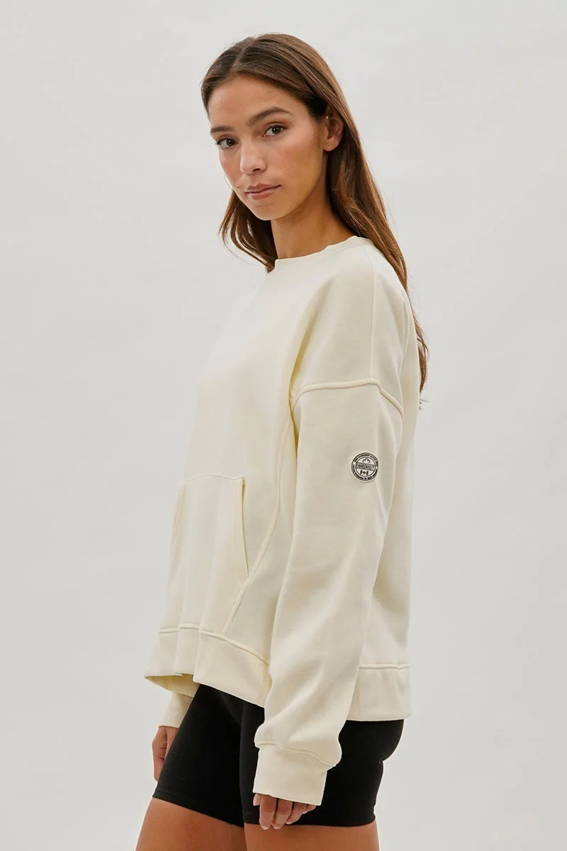 Drop Shoulder Kangaroo Pocket Sweatshirt - Cream - Image 2