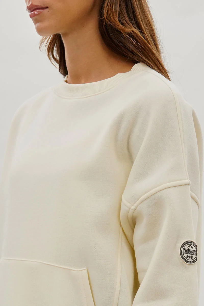 Drop Shoulder Kangaroo Pocket Sweatshirt - Cream - Image 4