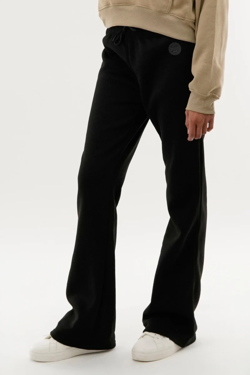 Fleece Wide Leg Sweatpants - Black - Image 2