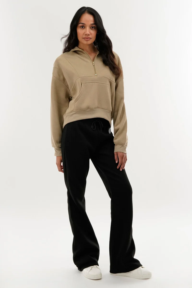 Fleece Wide Leg Sweatpants - Black - Image 5