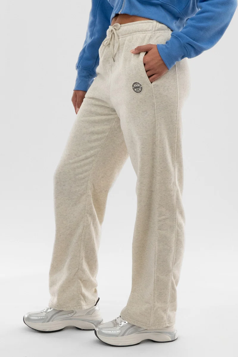 Wide Leg Fleece Sweatpants - Beige - Image 2