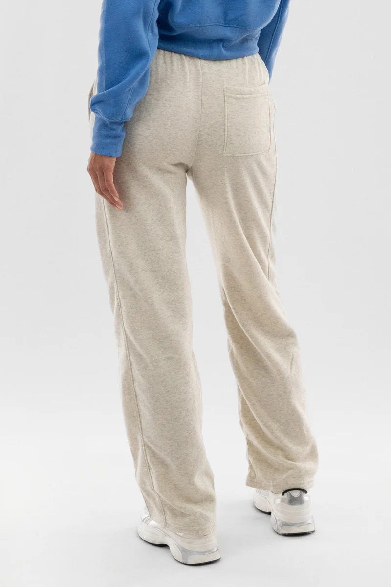 Wide Leg Fleece Sweatpants - Beige - Image 3