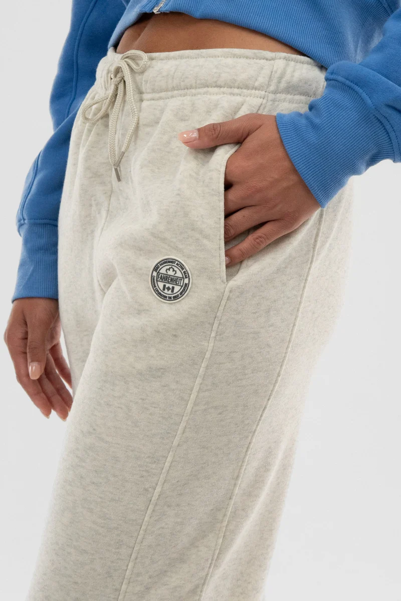 Wide Leg Fleece Sweatpants - Beige - Image 4