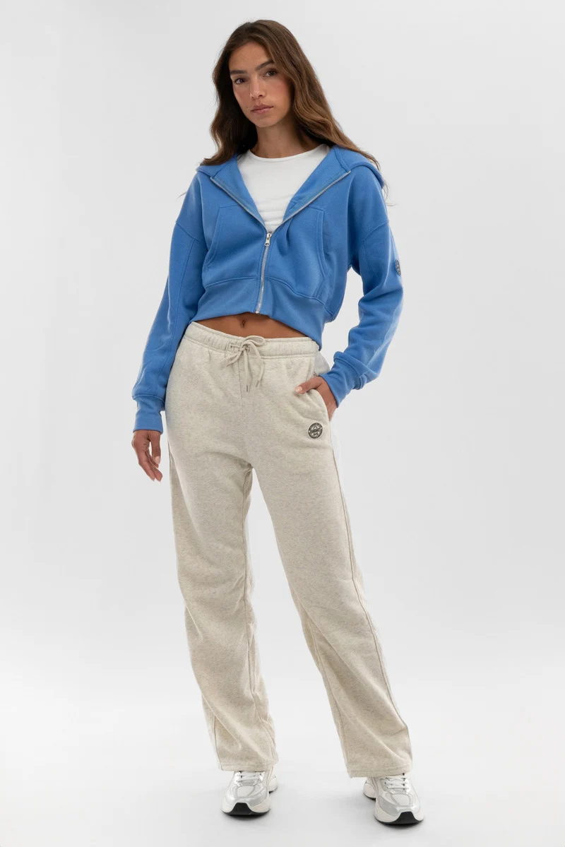 Wide Leg Fleece Sweatpants - Beige - Image 5