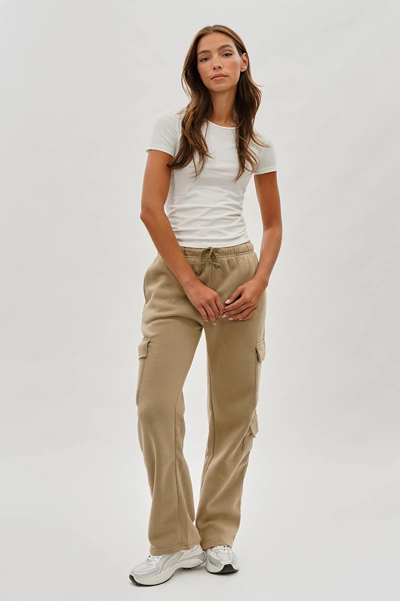 Tie Waist Cargo Sweatpants - Beige - Image 5