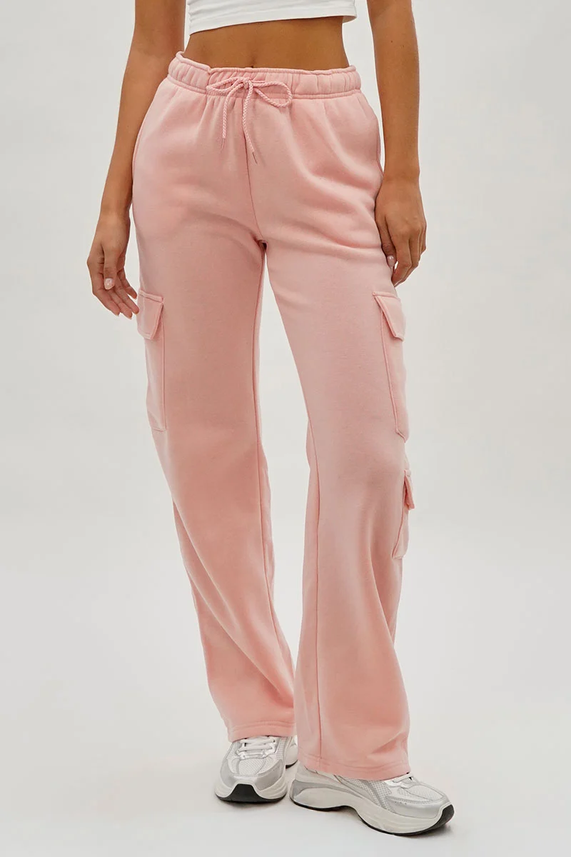 Drawstring Cargo Pocket Sweatpants - Pink
