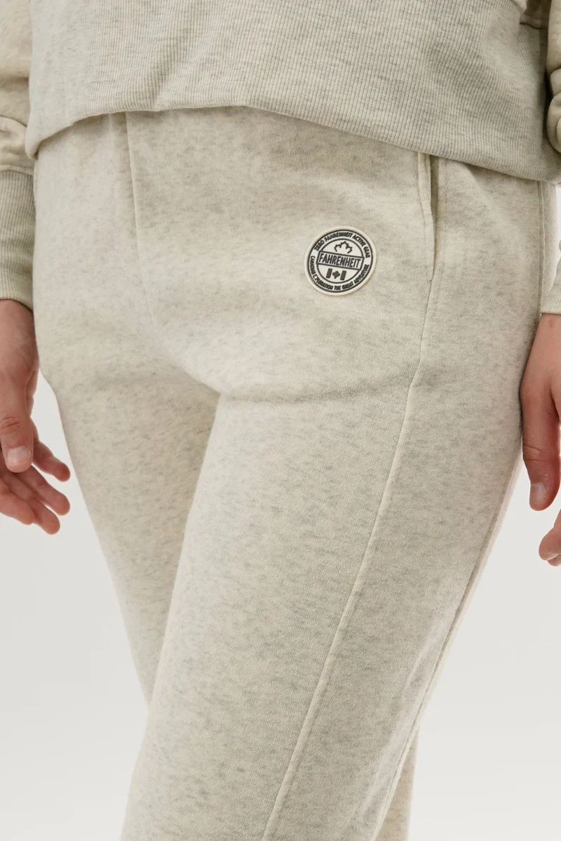 Tie Waist Fleece Joggers - Cream - Image 4